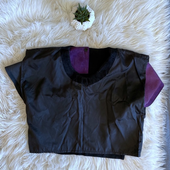 Vintage 1980s patchwork suede & leather purple & black short sleeve top 🇨🇦 - Picture 13 of 14